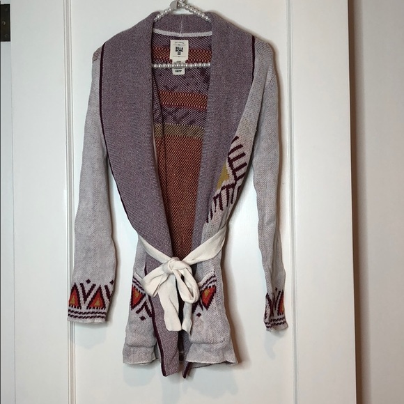 Billabong Sweaters - Billabong Cream Maroon Orange Long Tie Sweater